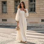 Square Neck Puff Long Sleeve Flowy Maxi Dress