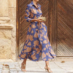 Women's Shirt Dress Casual Dress Swing Dress Maxi long Dress Date Vacation Modern Casual Shirt Collar Button Pocket Long Sleeve Summer Spring Loose Fit Floral