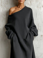 Black Off-shoulder Sweatshirt Maxi Dress