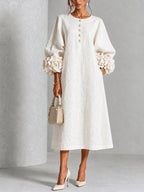 Floral Button-down Midi Dress With Striking Floral Cuffs