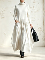 Black High Neck Pocket Detail Oversized Maxi Dress