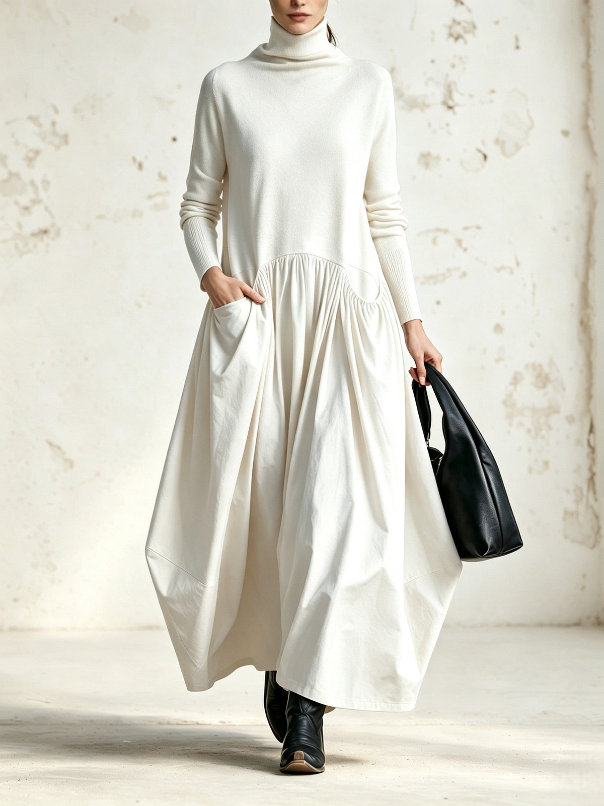 Black High Neck Pocket Detail Oversized Maxi Dress