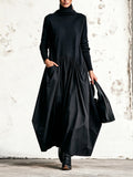 Black High Neck Pocket Detail Oversized Maxi Dress