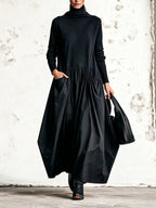 Black High Neck Pocket Detail Oversized Maxi Dress