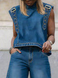 High Neck Sleeveless Denim Top