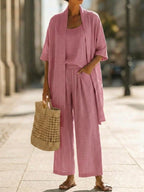 Women Linen-Blend Three-Piece Casual Set