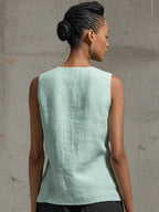 Twisted-waist V-neck Sleeveless Draped Top