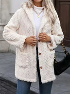 Women’s Fuzzy Hooded Button Coat