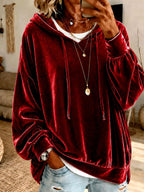 Women‘s Loose Velvet Drawstring Hoodie