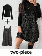 Women's High‑Neck Long Sleeve Top & V‑Neck Sleeveless Mini Dress Two‑Piece Set