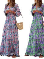 Bohemian V-Neck Autumn Dress For Fall Fashion