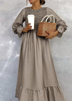Green Check Round Neck Maxi Dress