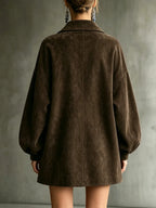 margot oversized faux suede jacket dress in chocolate brown - back view