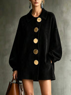 margot oversized faux suede jacket dress in black - pocket view