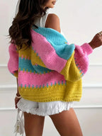 Candy Cloud Cardigan ¨C oversized color block knit in fuchsia, pink, yellow, and blue.