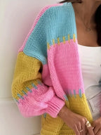 Candy Cloud Cardigan ¨C oversized color block knit in fuchsia, pink, yellow, and blue.