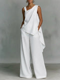 Women's Minimalist High-end Style White Asymmetrical Cotton-linen Suit