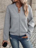 Herringbone Textured Zip‑Up Bomber Knit Jacket
