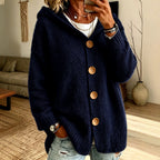 Oversized Hooded Button‑Front Long Sleeve Loose Fit Knit Cardigan With Pockets