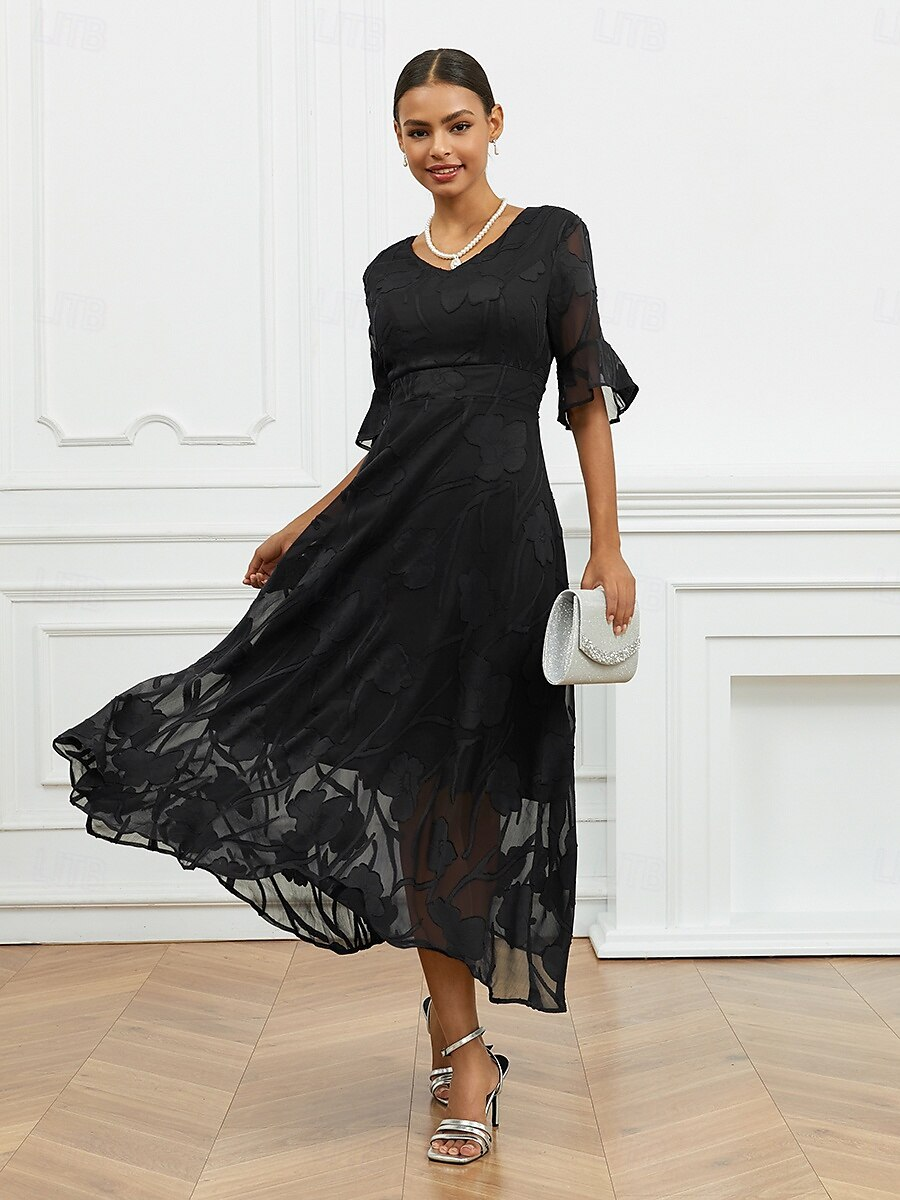 Sheer Sleeve V-Neck Floral Dress