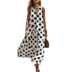 Women's Sleeveless Casual Dress - Striped Polka Dot Print