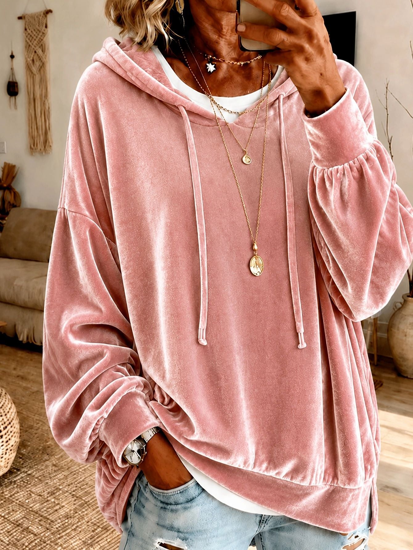 Women‘s Loose Velvet Drawstring Hoodie