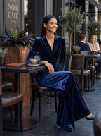 Women's Affordable Luxury Velvet Wide-Leg Jumpsuit With Defined Waist