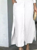 Side Slit Long Sleeve Shirt Dress