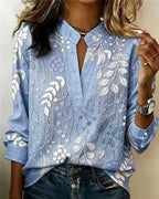 Women's Floral Print Notch Collar Long Sleeve Blouse