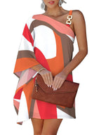 Blue Zone Planet |  Print Diagonal Neck Strapless Dress