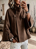 Cozy Button-Accented Wool-Blend Cape Coat