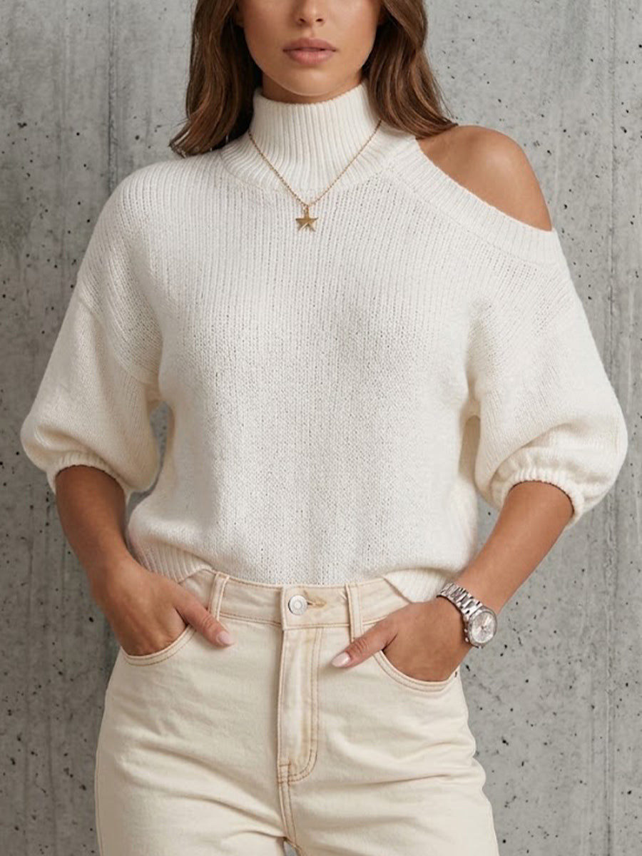 Mock Neck One?shoulder Cutout Knit Top