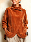 Cozy Asymmetric Button-Accented Corduroy Top