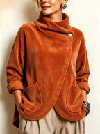 Cozy Asymmetric Button-Accented Corduroy Top