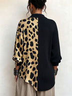 Chic Bold Leopard Color-block Asymmetric Sweater