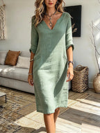 Vintage Elegant Cotton-linen Blend Dress