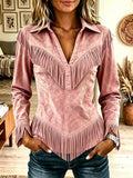 Women's Western Fringe Suede Pointed Hem Top
