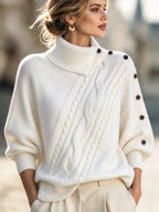 Cozy Asymmetric Cable-knit Turtleneck Sweater