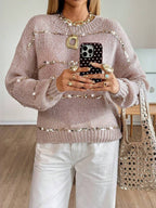 Women's Sequin Striped Open-Knit Slouchy Sweater