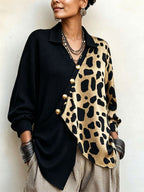 Chic Bold Leopard Color-block Asymmetric Sweater