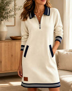 Quarter-Zip Collared Sweatshirt Dress