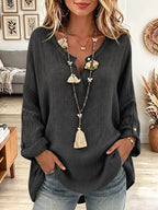 Vintage Elegant Cotton-linen Blend Button Shirt