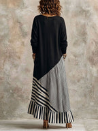 Chic Elegant Stretchy Black And Striped Maxi Dress