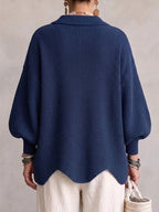 Oversized Collared Knit Cardigan With Large Metal Buttons