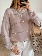 Women's Sequin Striped Open-Knit Slouchy Sweater