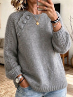 Chic Grey Openwork Mohair-blend Knit Top