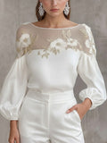Satin Off-shoulder Lantern-sleeve Top