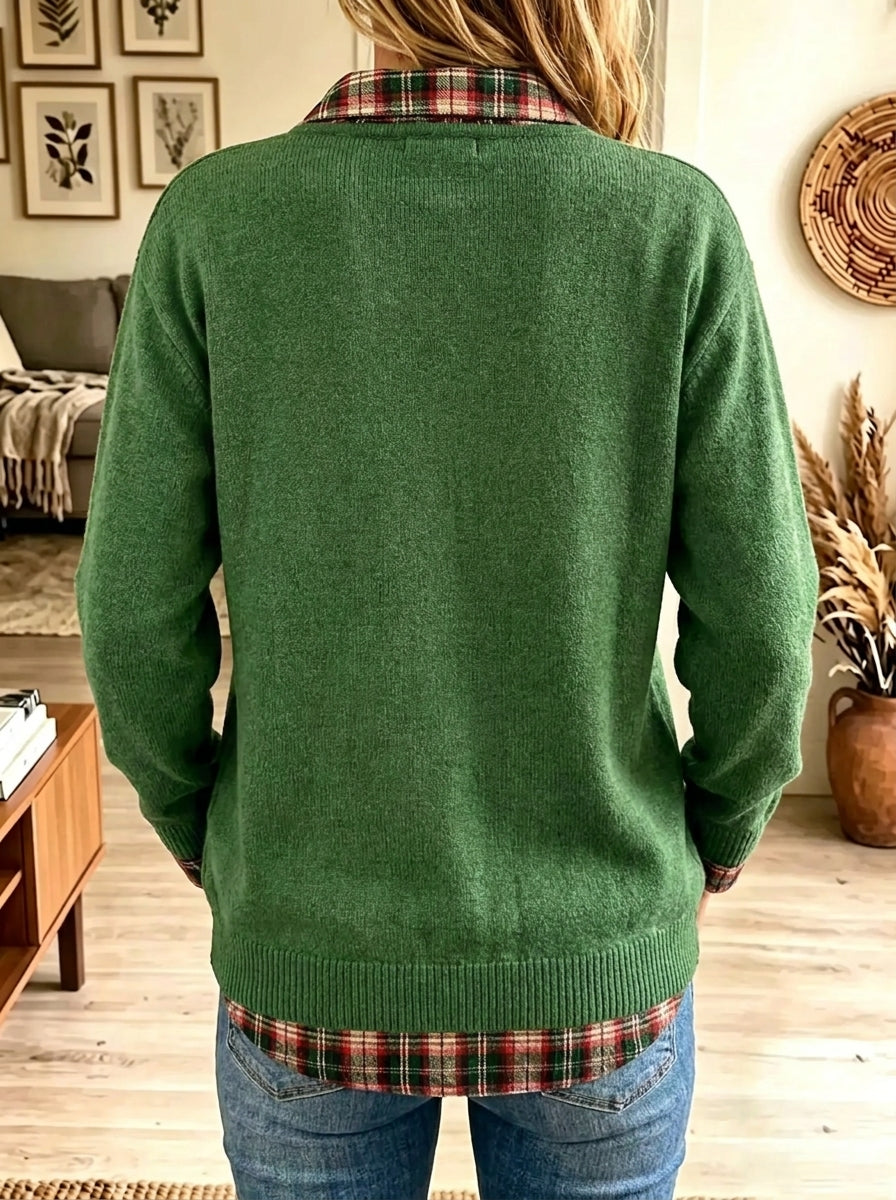 Women's Santa Candy Cane Layered Knit Sweater