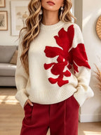 Retro Elegant Knit Floral Art Casual Stylish Long Sleeve Sweater