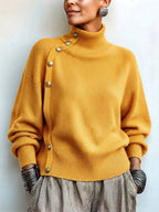 Chic Elegant Asymmetrical Button Turtleneck Sweater